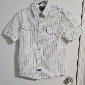 South Pole White With Blue And Black Striped Casual Shirt